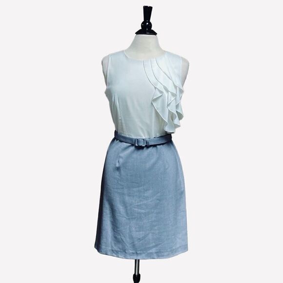 Cato Grey & Off White Ruffle Sleeveless Dress Size 10 NEW - Picture 1 of 7